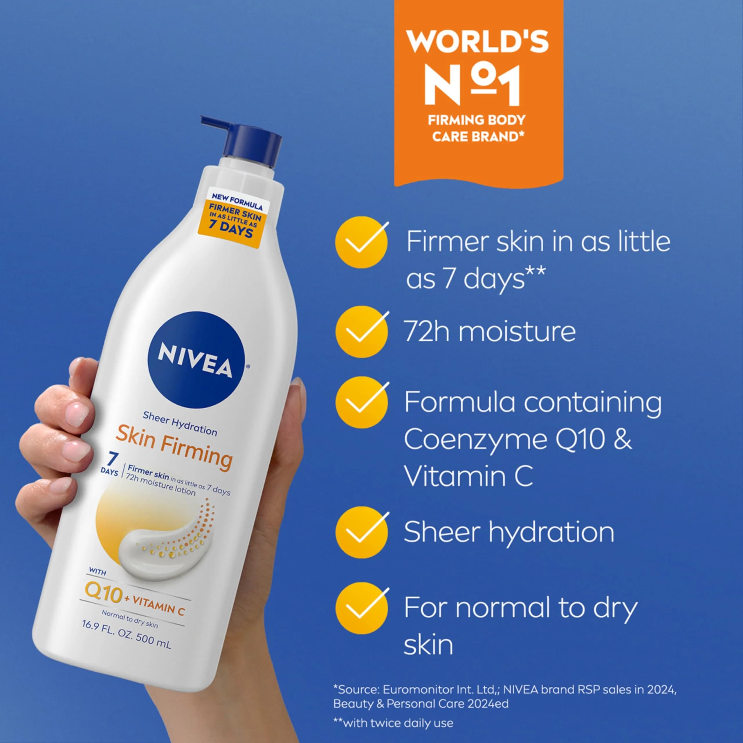NIVEA Sheer Hydration Skin Firming Body Lotion with Q10 & Vitamin C, 500ml (16.9 Fl Oz) Pack of 3 - view 2