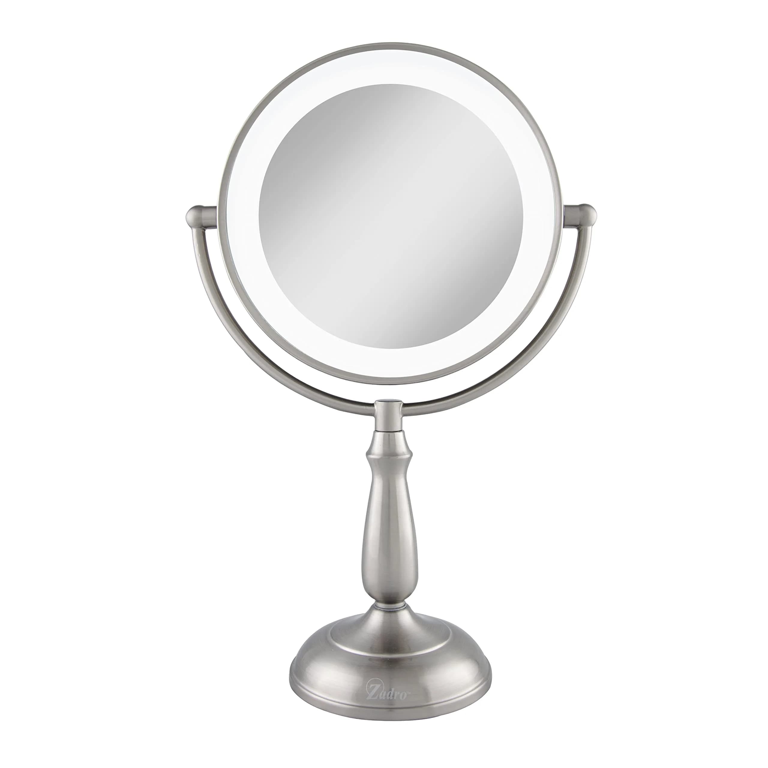 Zadro 11" Makeup Mirror with Lights and Magnification | Dimmable Touch LED Lighted Mirror with 10X Magnification — Satin Nickel