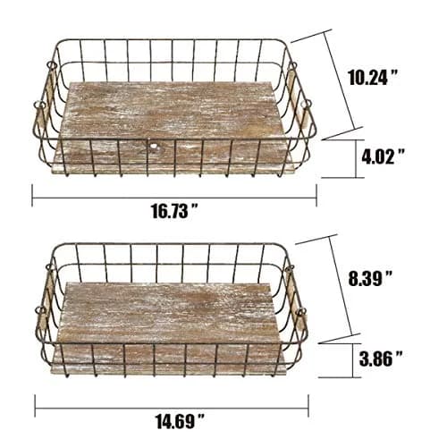 Stonebriar 2pc Rectangle Metal Wire & Wood Basket Set Rustic Decor | Stackable Home Storage thumbnail 4