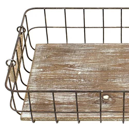 Stonebriar 2pc Rectangle Metal Wire & Wood Basket Set Rustic Decor | Stackable Home Storage thumbnail 3