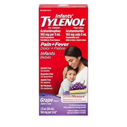 Tylenol Infants' Oral Suspension, Acetaminophen, Grape, 60ml (2 fl. oz) | #1 Pediatrician-Recommended Pain & Fever Relief thumbnail 1