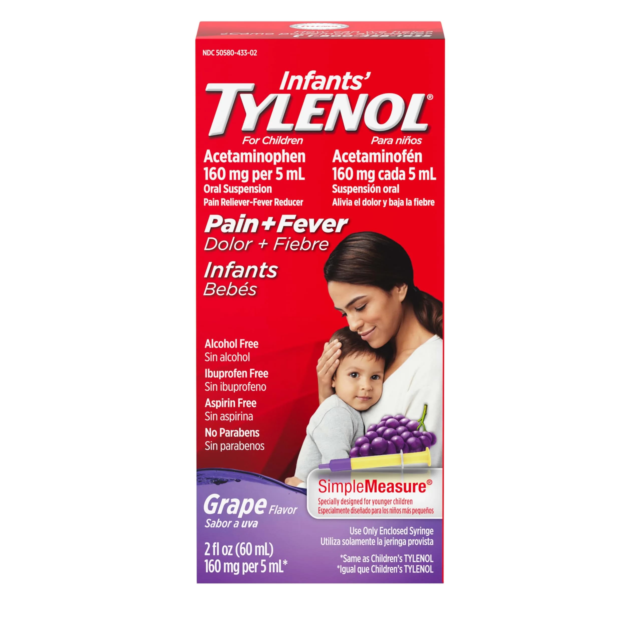 Tylenol Infants' Oral Suspension, Acetaminophen, Grape, 60ml (2 fl. oz) | #1 Pediatrician-Recommended Pain & Fever Relief - main product image