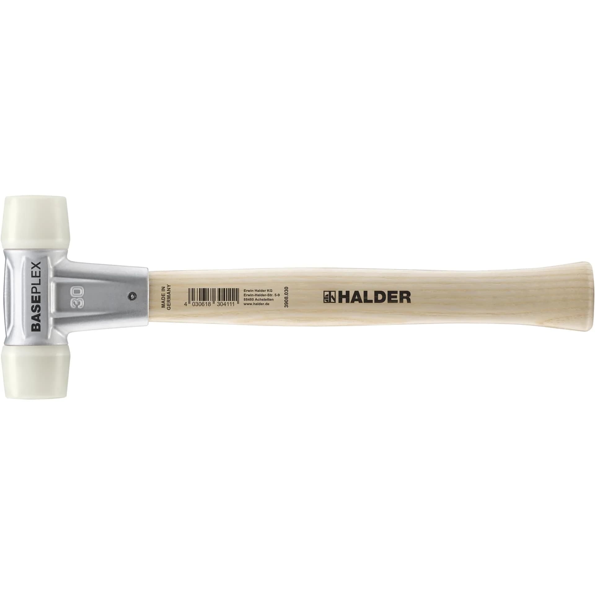 Halder Baseplex Soft-Faced Mallet 30mm | Wear-Resistant Nylon Inserts, Zinc Die-Cast Housing, Wooden Handle