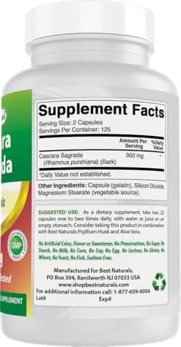 Best Naturals Cascara Sagrada 450 mg | Digestive Support Capsules for Adults thumbnail 6
