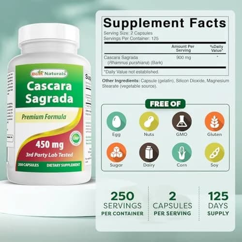 Best Naturals Cascara Sagrada 450 mg | Digestive Support Capsules for Adults thumbnail 2