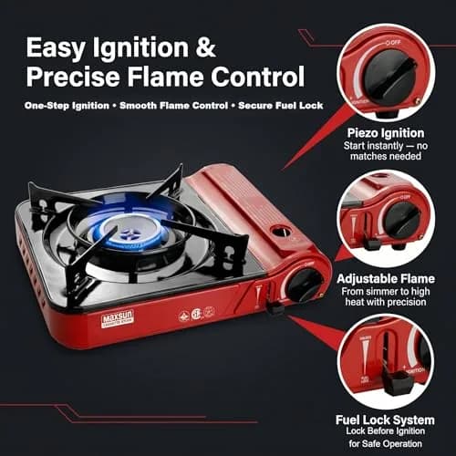 Maxsun MS-3800 Portable Butane Gas Stove | CSA Listed 9560 BTU Adjustable Flame for Camping & Outdoor Cooking thumbnail 5