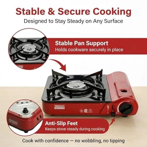 Maxsun MS-3800 Portable Butane Gas Stove | CSA Listed 9560 BTU Adjustable Flame for Camping & Outdoor Cooking thumbnail 7