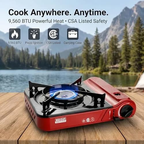Maxsun MS-3800 Portable Butane Gas Stove | CSA Listed 9560 BTU Adjustable Flame for Camping & Outdoor Cooking thumbnail 2
