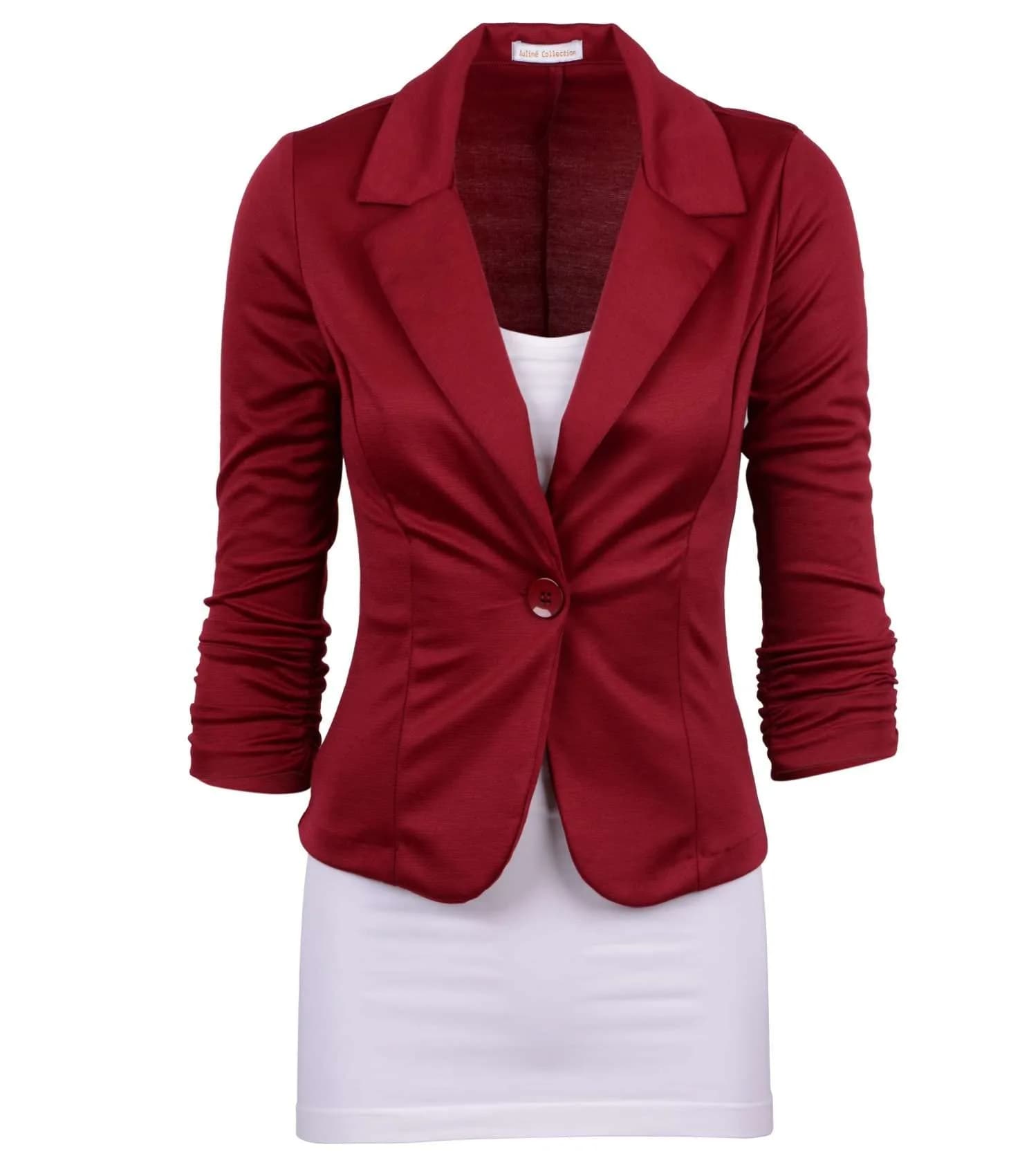 Auliné Collection Women's Casual Work Solid Color Knit Blazer Navy Blue Medium | Versatile lightweight blazer for office & casual wear — Burgundy / Small