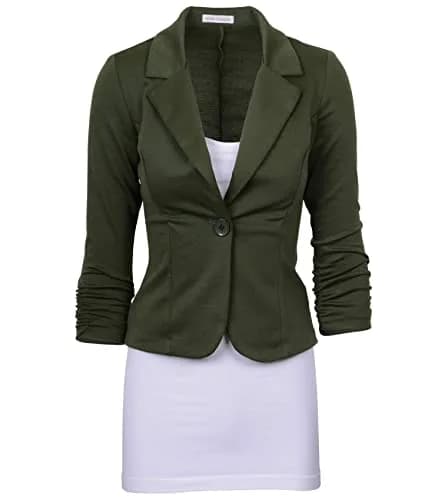Auliné Collection Women's Casual Work Solid Color Knit Blazer Olive Green 2X | Lightweight, Stretchy & Versatile thumbnail 1