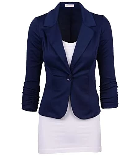 Auliné Collection Women's Casual Work Solid Color Knit Blazer Navy Blue Medium | Versatile lightweight blazer for office & casual wear thumbnail 1
