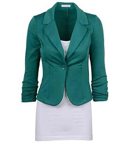 Auliné Collection Women's Casual Work Solid Color Knit Blazer Green Teal 2X | Lightweight Stretch Fit for Work & Casual thumbnail 1