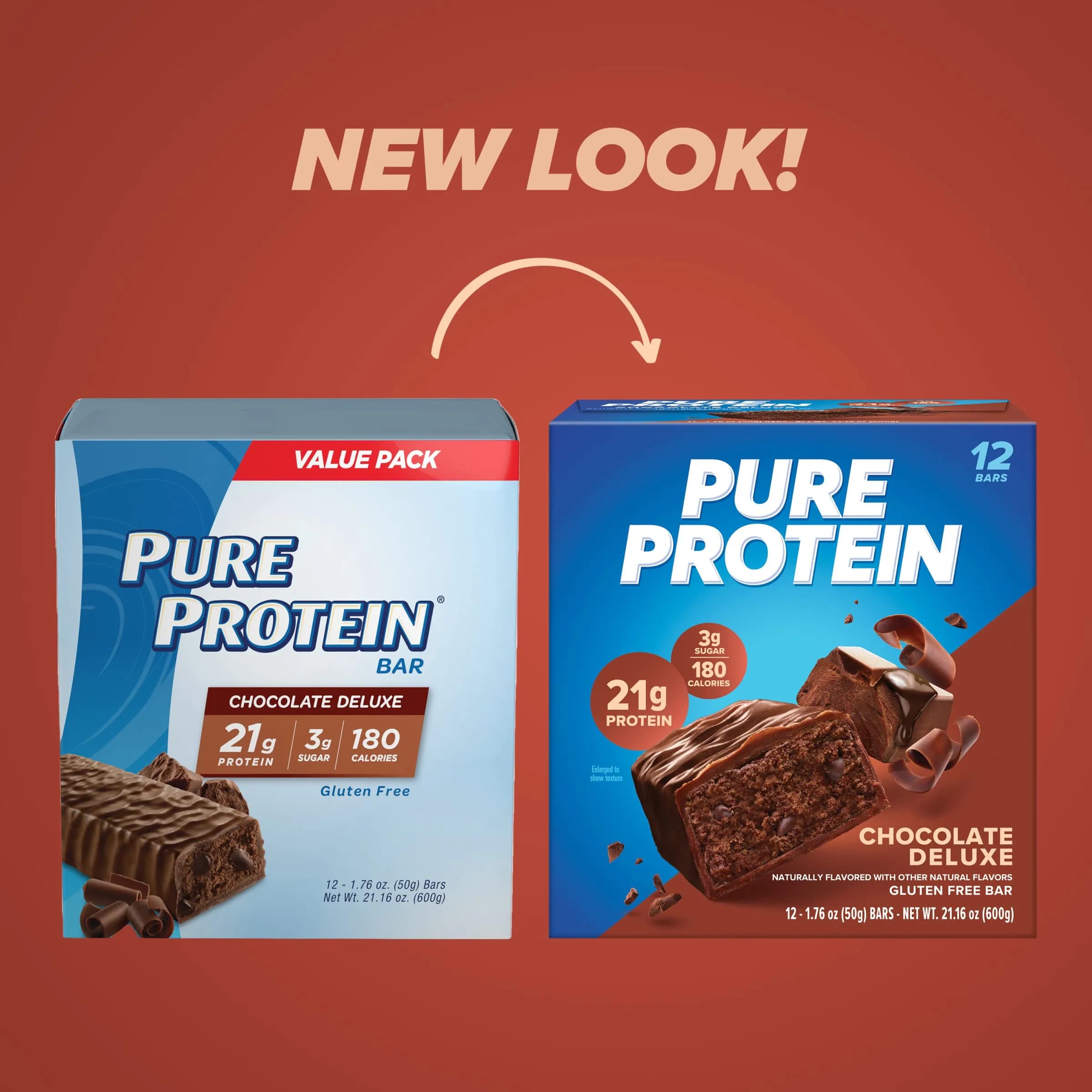 Pure Protein Chocolate Deluxe Protein Bars 21g Protein 12 Count | Gluten Free Snack for Fitness Goals - view 2