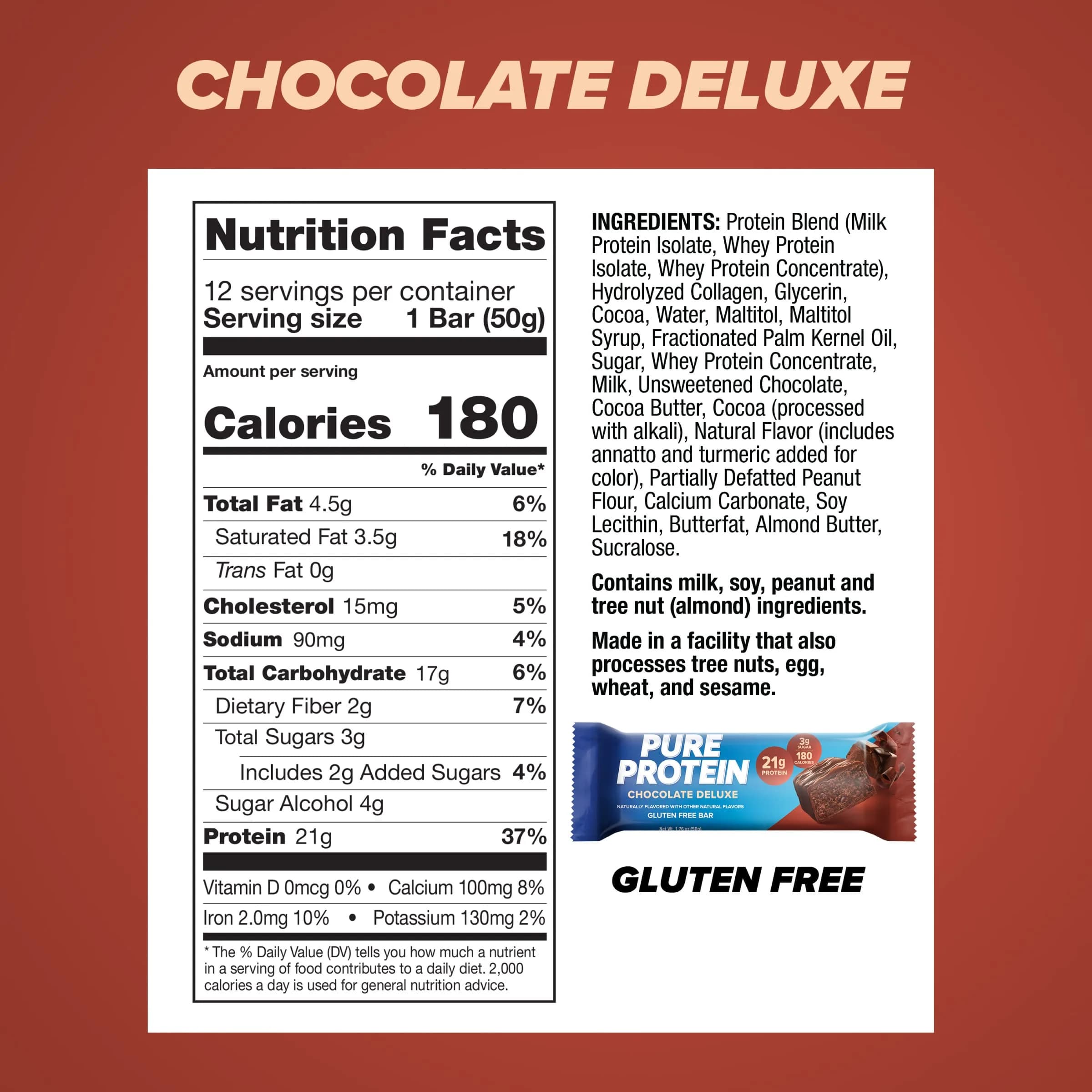 Pure Protein Chocolate Deluxe Protein Bars 21g Protein 12 Count | Gluten Free Snack for Fitness Goals - view 3