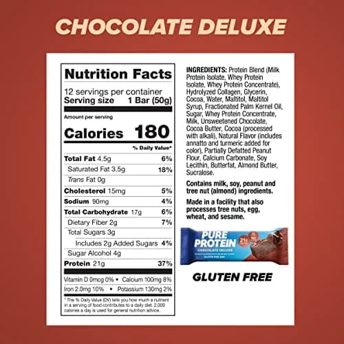 Pure Protein Chocolate Deluxe Protein Bars 21g Protein 12 Count | Gluten Free Snack for Fitness Goals thumbnail 3