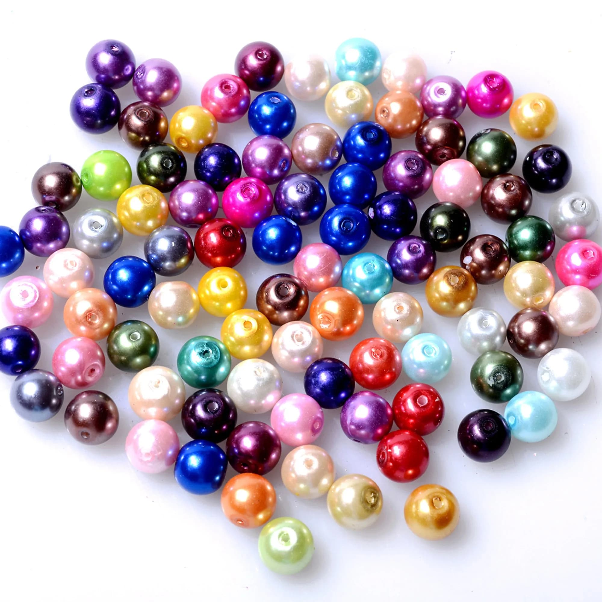 RUBYCA 200Pcs Czech Satin Luster Glass Pearl Beads 10mm | Assorted Jewelry Beading Supplies — Mix of Colors