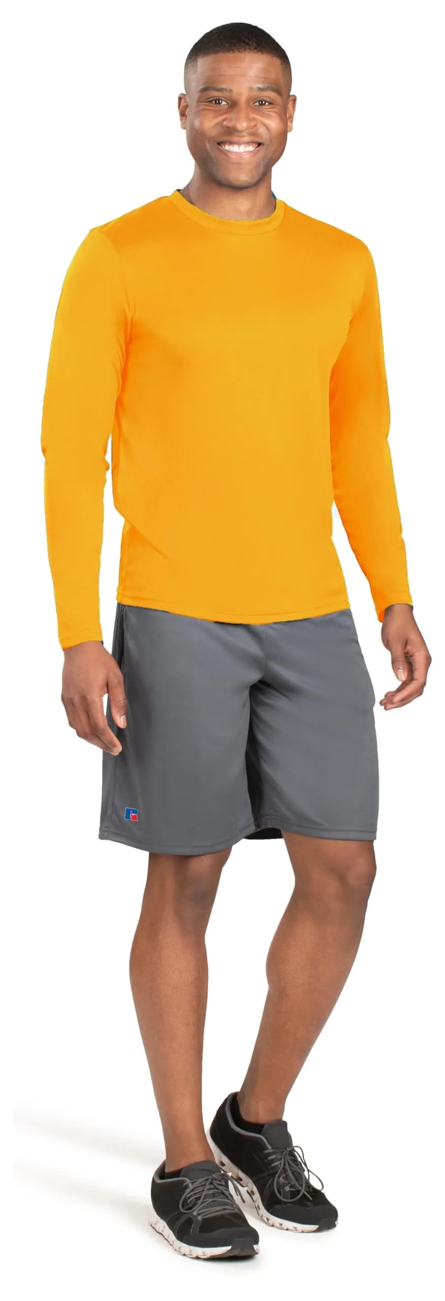 Russell Athletic Long Sleeve Performance Tee, Gold, Large | Moisture Wicking & UV Protection