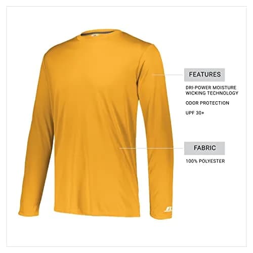 Russell Athletic Long Sleeve Performance Tee, Gold, Large | Moisture Wicking & UV Protection thumbnail 4