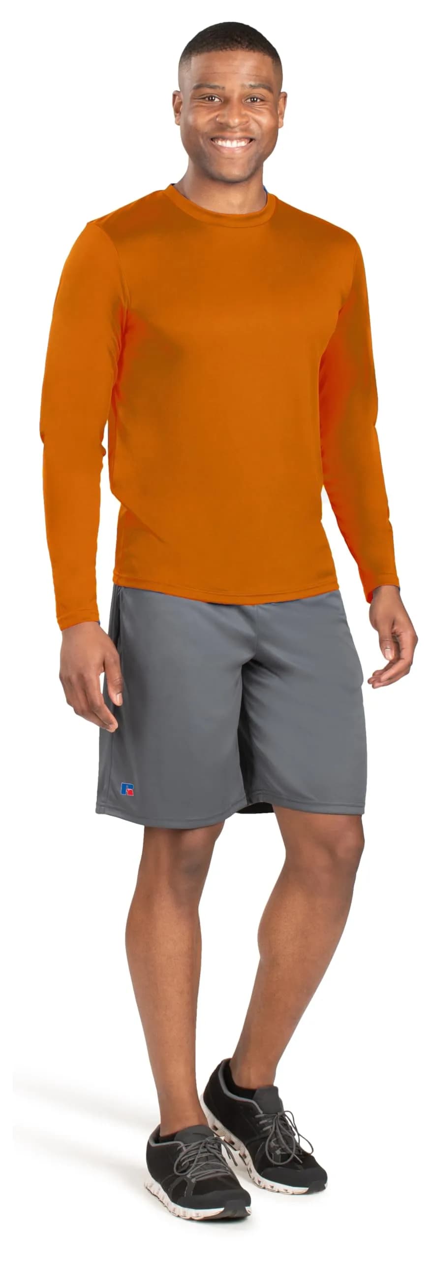 Russell Athletic Long Sleeve Performance Tee, Burnt Orange, Small | Moisture-Wicking & UV Protection