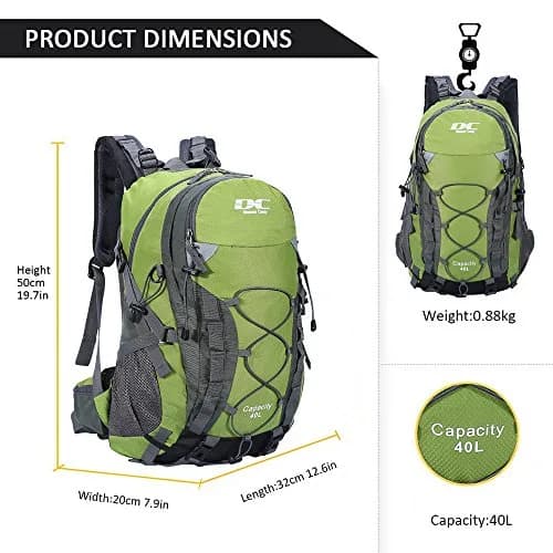 Diamond Candy 40L Hiking Backpack Waterproof Daypack for Men and Women | 40L Capacity, Waterproof Nylon, Breathable Mesh, Multiple Pockets thumbnail 6