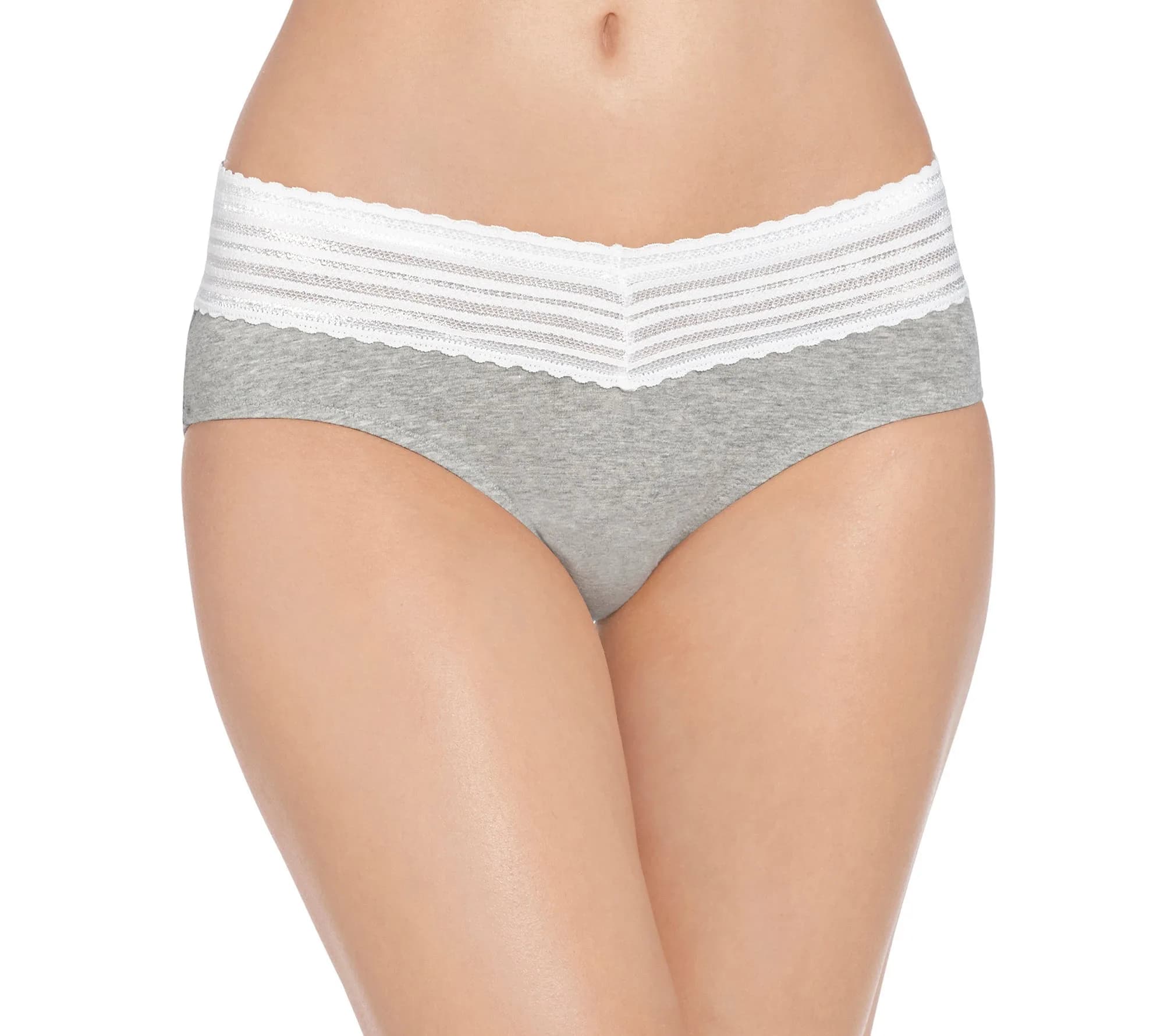 Warner's No Pinching No Problems Cotton Lace Hipster Panty, Light Gray Heather, Small | Full Coverage, Cotton Stretch Comfort — Light Gray Heather