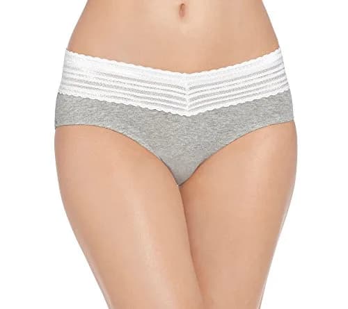 Warner's No Pinching No Problems Cotton Lace Hipster Panty, Light Gray Heather, Small | Full Coverage, Cotton Stretch Comfort thumbnail 1