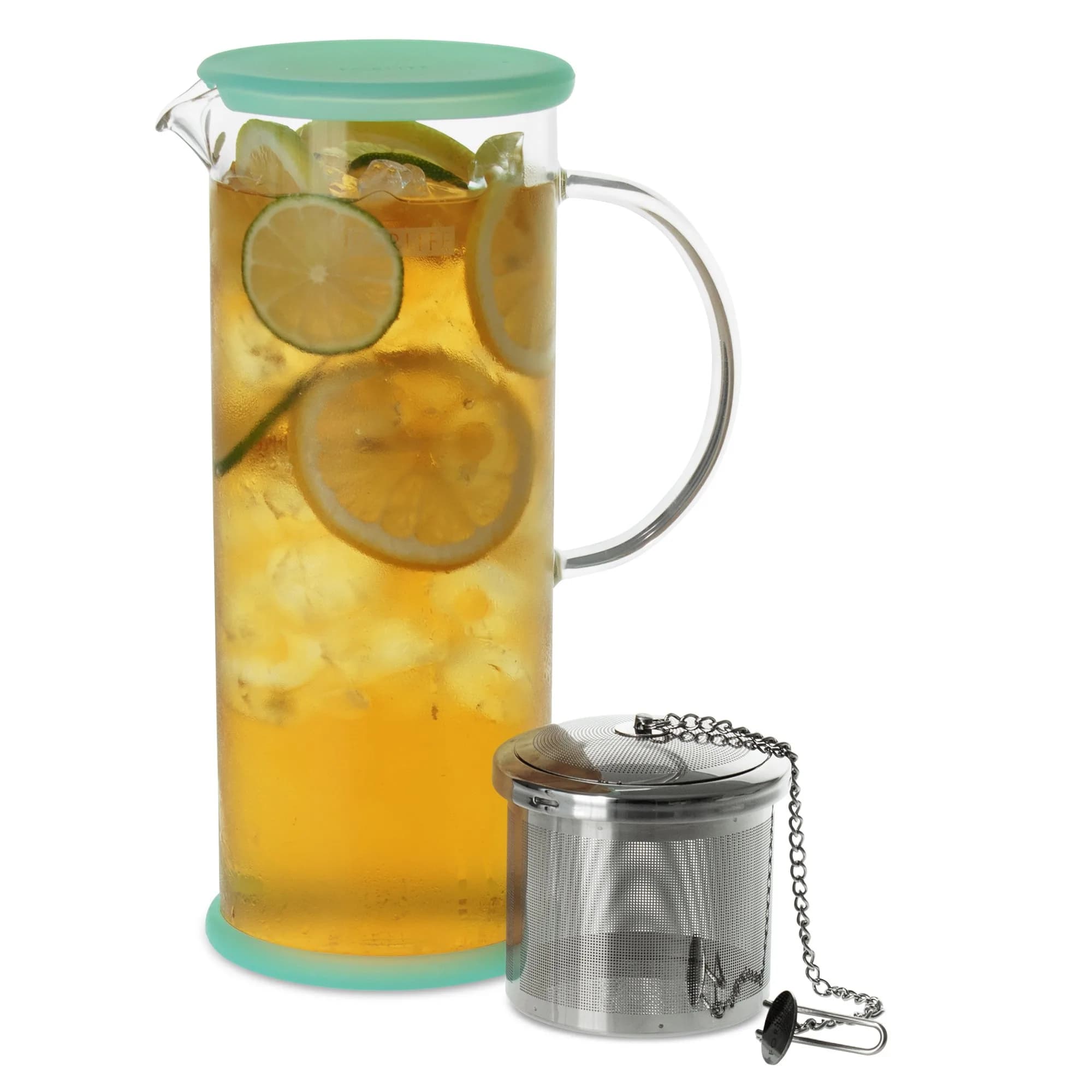 FORLIFE LUCENT Glass Iced Tea Jug with Capsule Infuser, 48-Ounce, Mint | Heat-Resistant Borosilicate & Stainless Steel Infuser