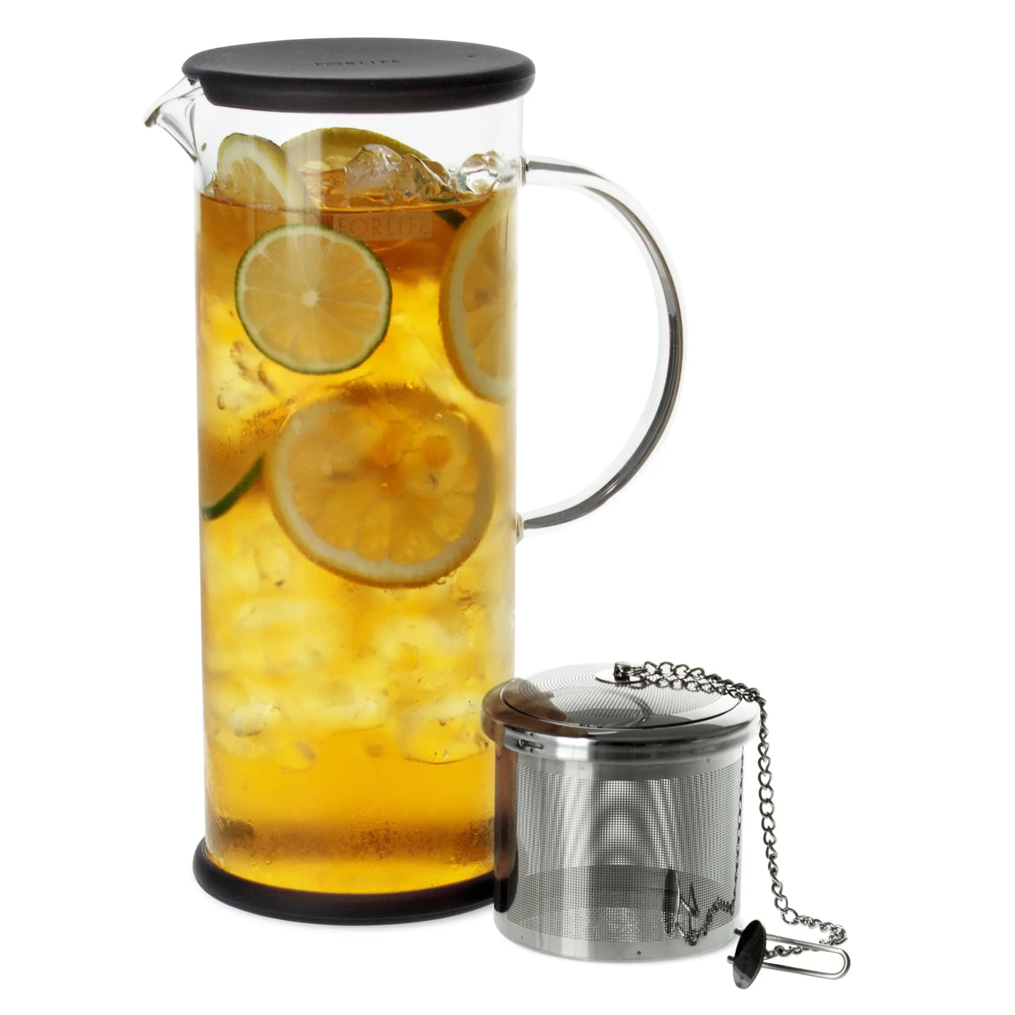 FORLIFE LUCENT Glass Iced Tea Jug with Capsule Infuser 48oz Charcoal | Heat-Resistant Borosilicate & Stainless Steel — Charcoal