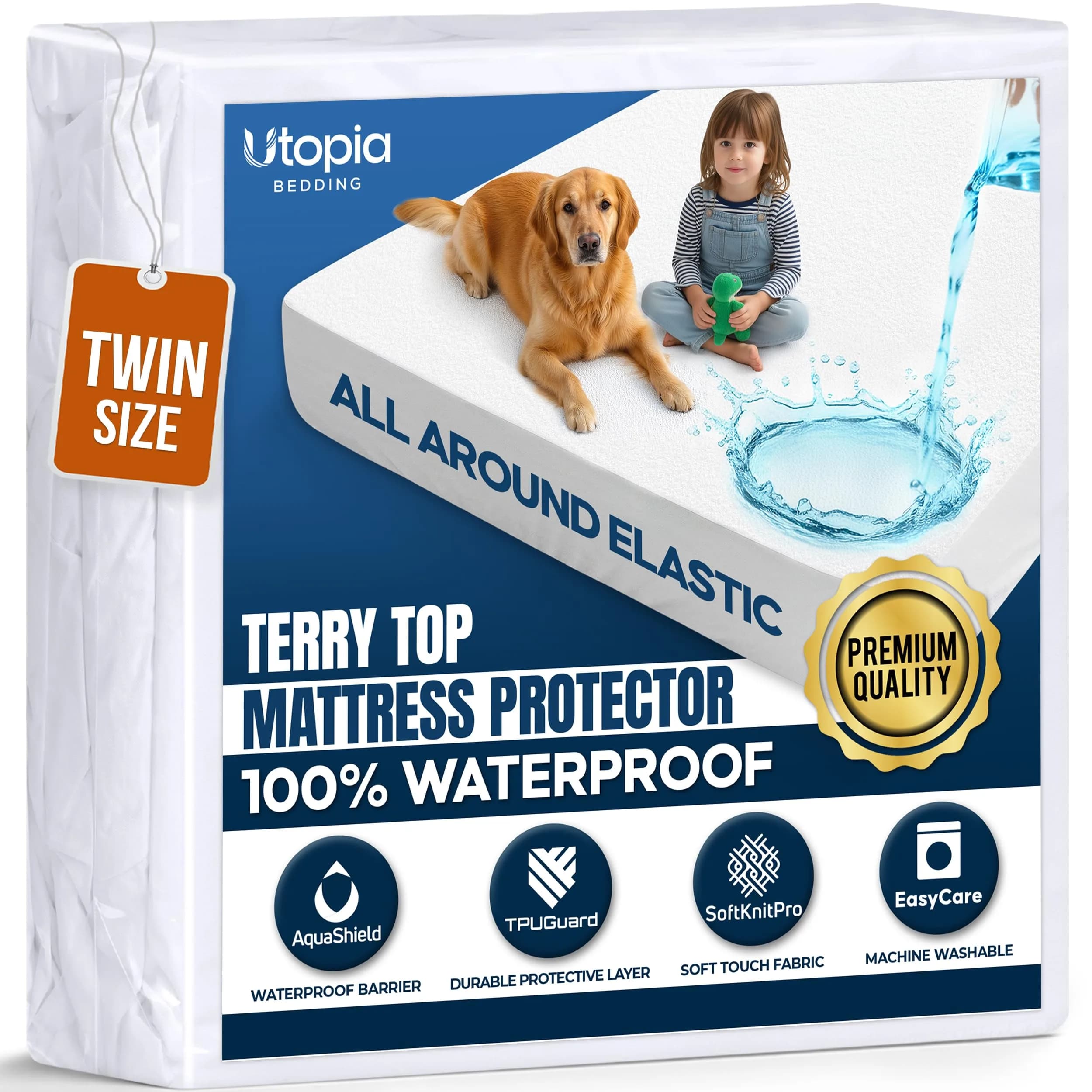 Utopia Bedding Terry Top Mattress Protector Twin Size 39x75x15 inches | Waterproof & Breathable for Indian Beds