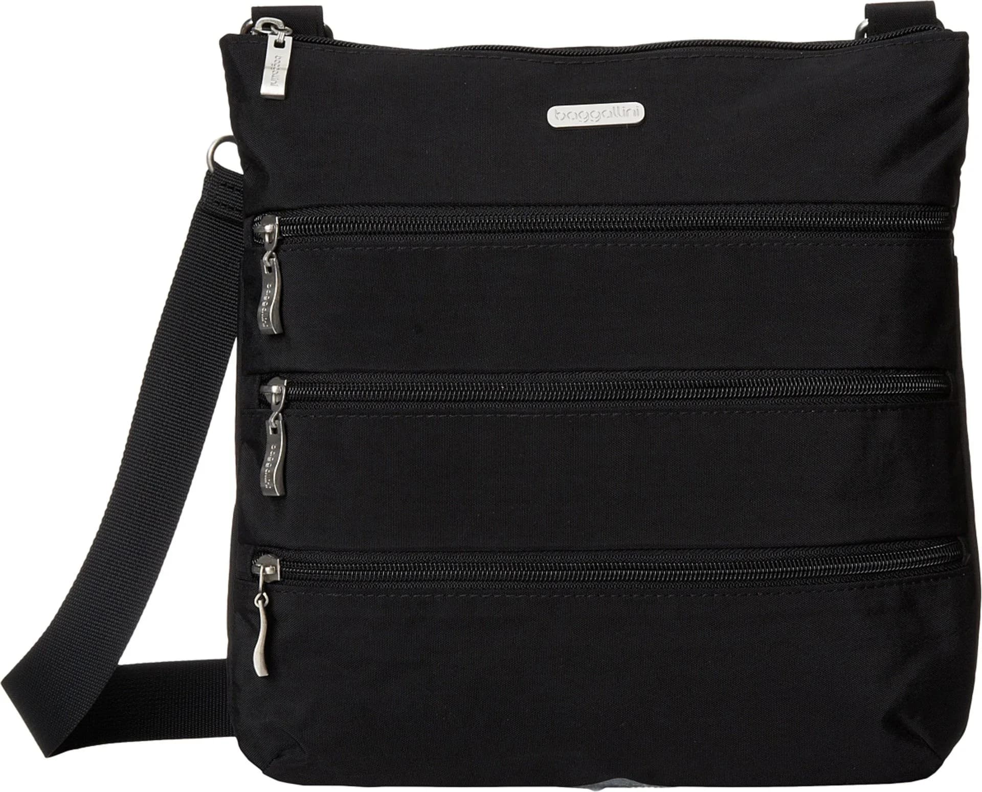 Baggallini Big Zipper Travel Crossbody Bag Black 28cm (11in) | Machine Washable & RFID-Protected - main product image
