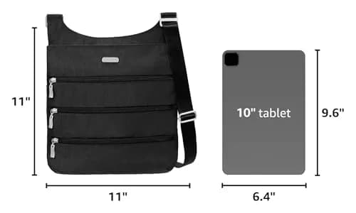 Baggallini Big Zipper Travel Crossbody Bag Black 28cm (11in) | Machine Washable & RFID-Protected thumbnail 3