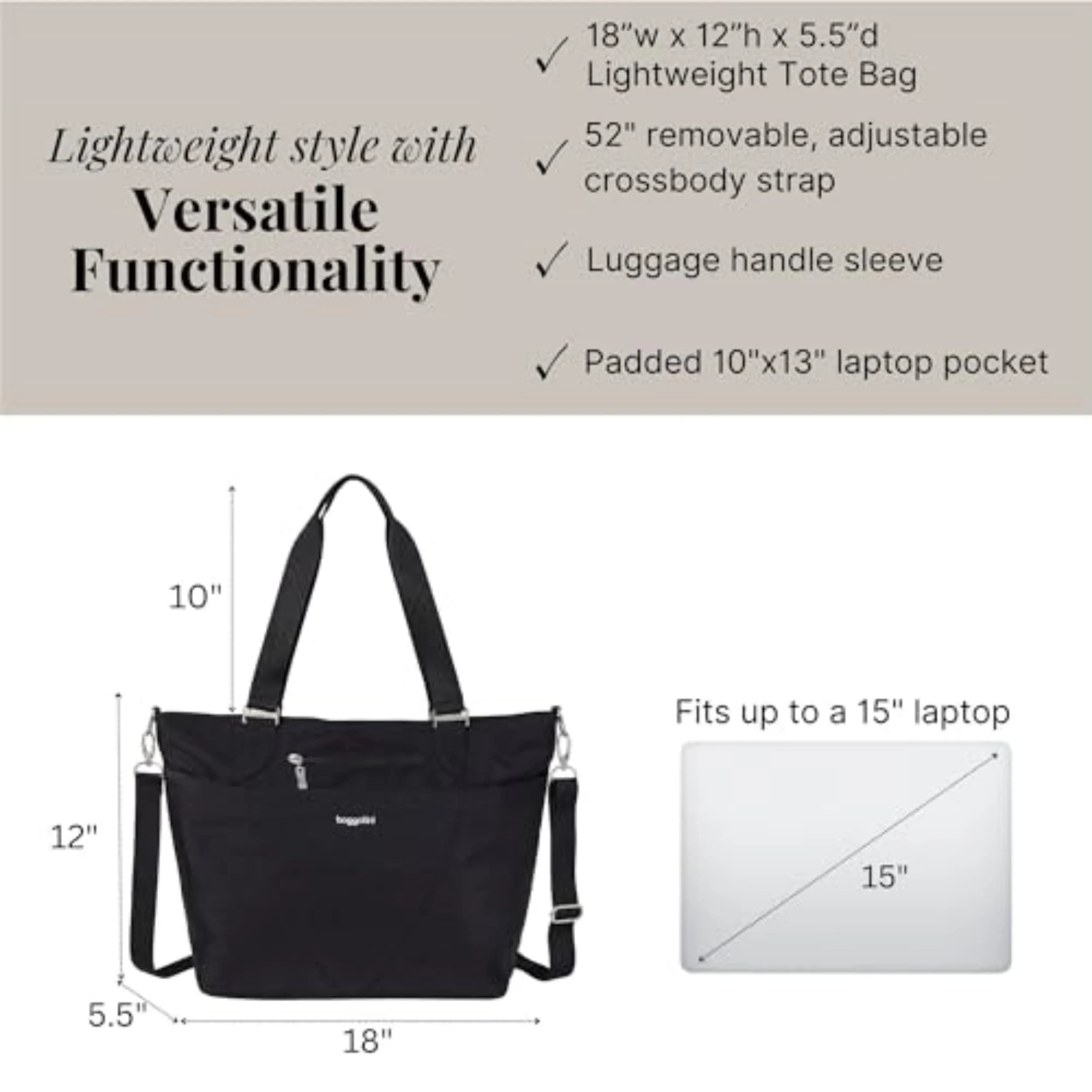 Baggallini Avenue Tote Bag 46cm (18") x 30.5cm (12") | Perfect Carry-On for Travel and Everyday Use - view 6