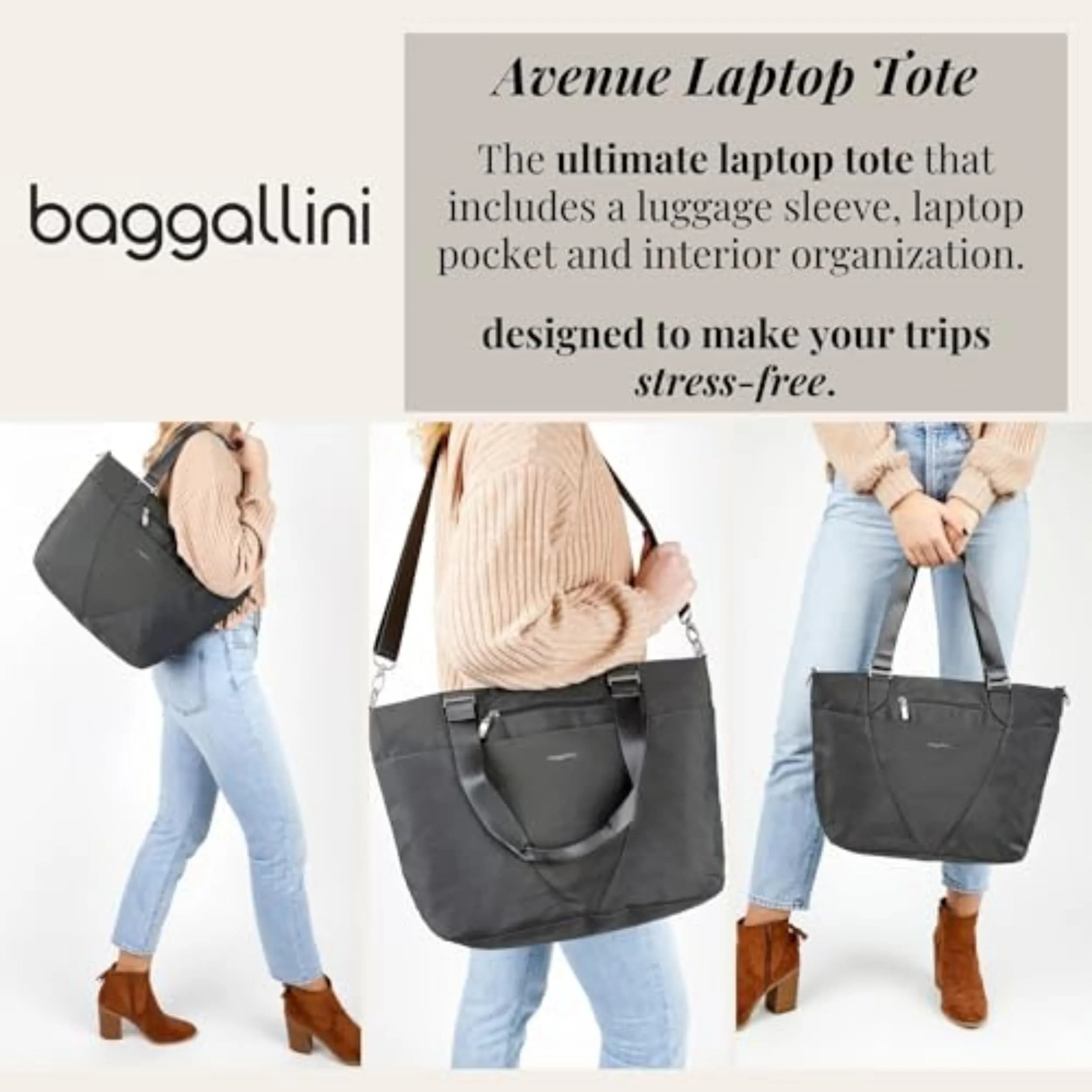 Baggallini Avenue Tote Bag 46cm (18") x 30.5cm (12") | Perfect Carry-On for Travel and Everyday Use - view 3