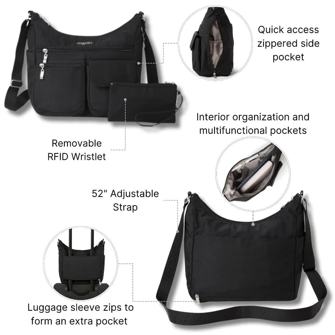 Baggallini Everywhere Bagg Hobo Crossbody Bag 25cm (11") | Water-Resistant Travel Bag with RFID Wristlet - view 3