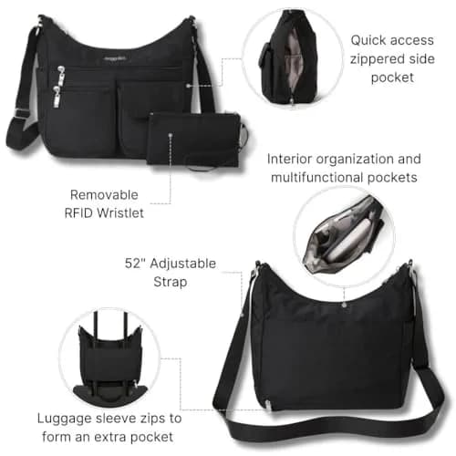 Baggallini Everywhere Bagg Hobo Crossbody Bag 25cm (11") | Water-Resistant Travel Bag with RFID Wristlet thumbnail 3