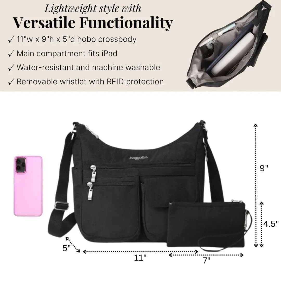 Baggallini Everywhere Bagg Hobo Crossbody Bag 25cm (11") | Water-Resistant Travel Bag with RFID Wristlet - view 4