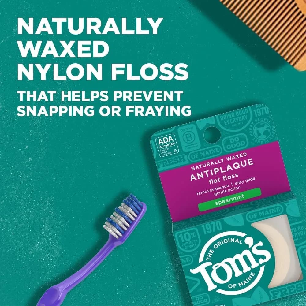 Tom's of Maine Natural Waxed Antiplaque Flat Floss Spearmint 192 Foot (Pack of 2) | ADA Accepted - view 2