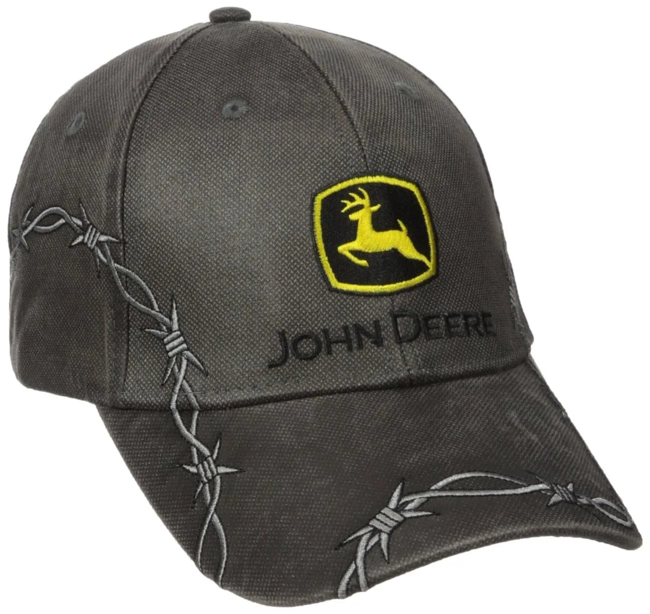 John Deere Embroidered Waxed Cotton Baseball Hat Charcoal | Barbwire Stitching - view 2