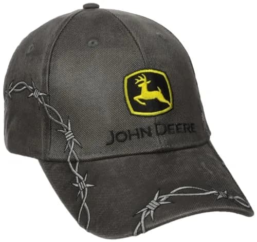 John Deere Embroidered Waxed Cotton Baseball Hat Charcoal | Barbwire Stitching thumbnail 2