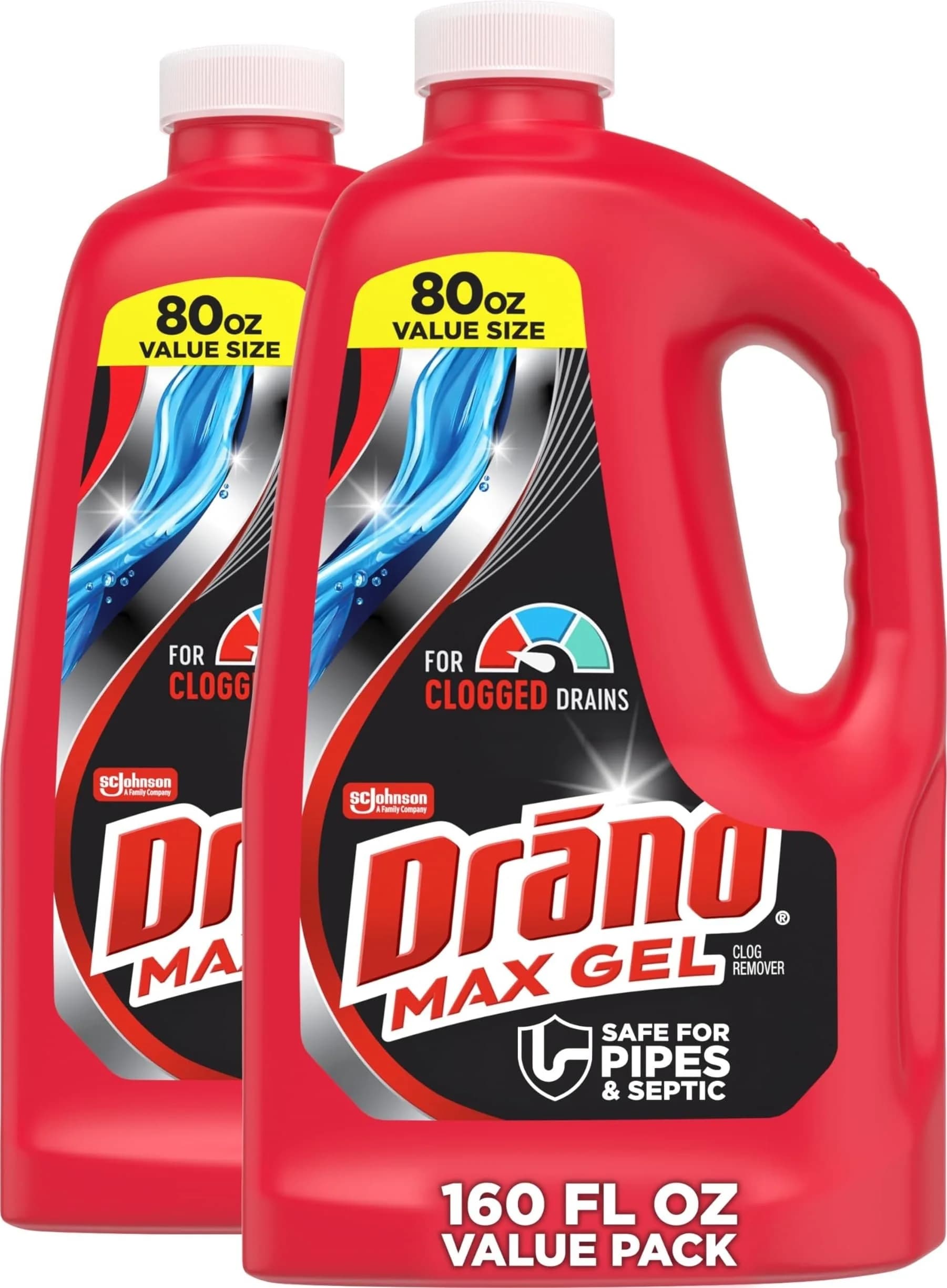 Drano Max Gel Drain Clog Remover 160 Fl Oz (80 Oz, 2 Pack) | Fast-Acting Clog Dissolver for Indian Homes - main product image