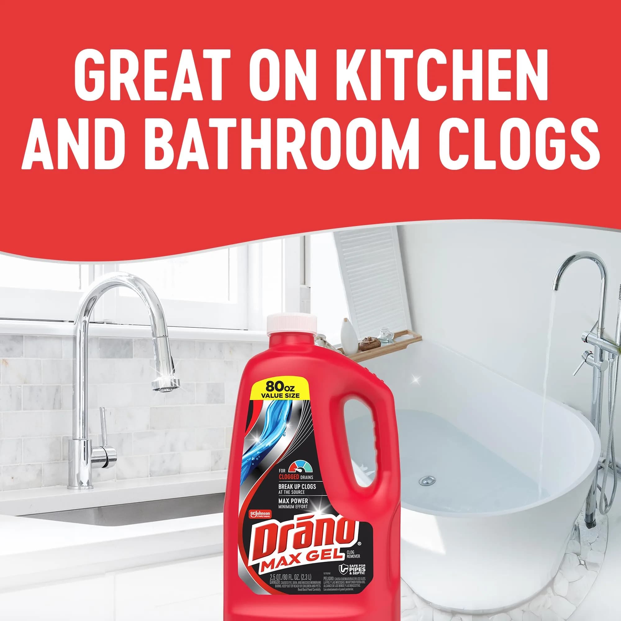 Drano Max Gel Drain Clog Remover 160 Fl Oz (80 Oz, 2 Pack) | Fast-Acting Clog Dissolver for Indian Homes - view 7