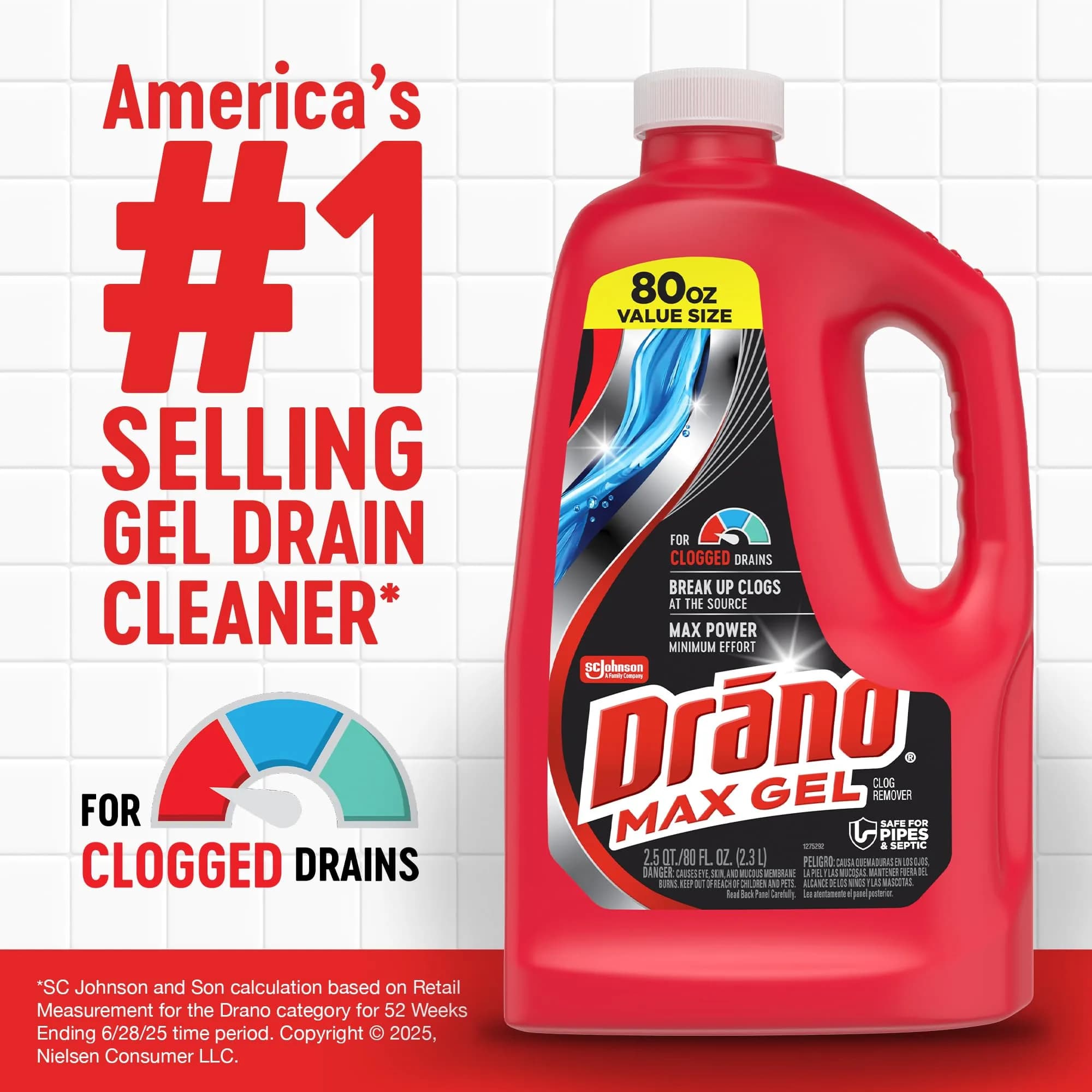 Drano Max Gel Drain Clog Remover 160 Fl Oz (80 Oz, 2 Pack) | Fast-Acting Clog Dissolver for Indian Homes - view 3