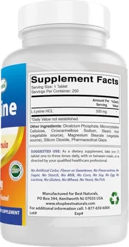 Best Naturals L-Lysine 500 mg 250 Tablets | Supports Immune & Skin Health thumbnail 7