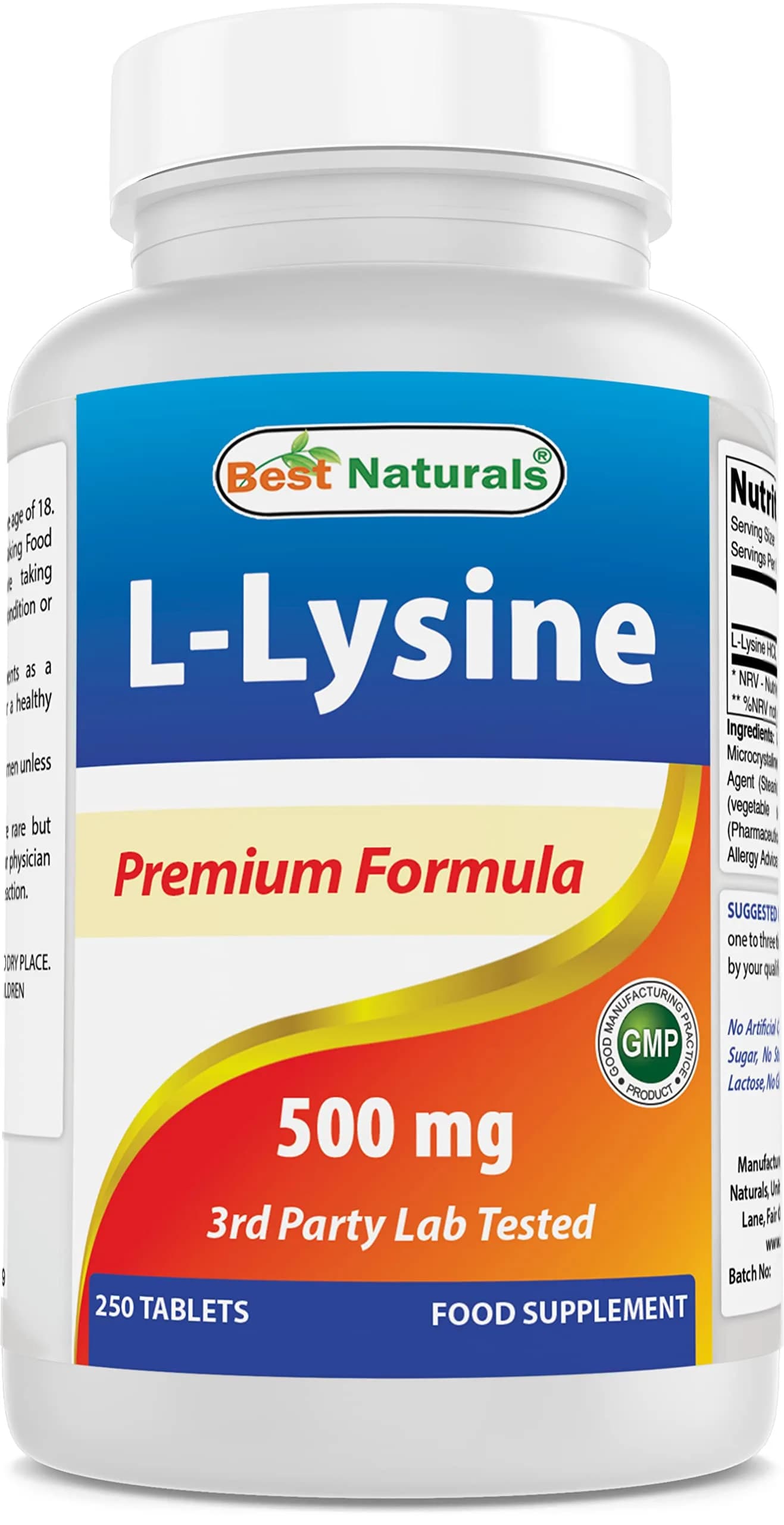 Best Naturals L-Lysine 500 mg 250 Tablets | Supports Immune & Skin Health — Tablet