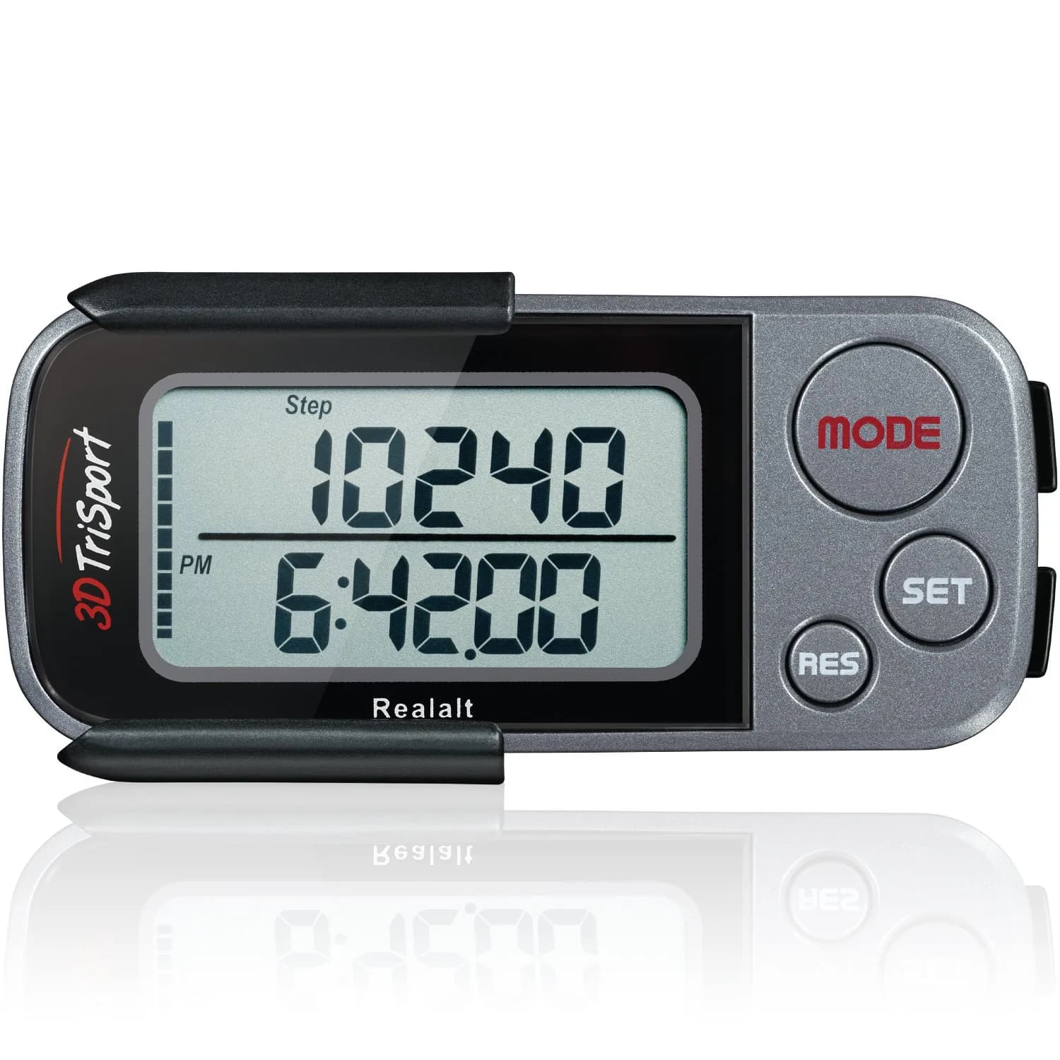 Realalt 3DTriSport Pedometer with Clip & Strap, Accurate Step Counter 30-Day Memory 1.7-inch Display | Tracks Steps, Distance, Calories - main product image
