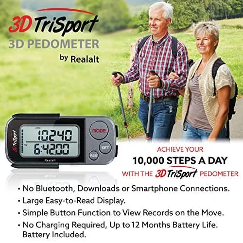 Realalt 3DTriSport Pedometer with Clip & Strap, Accurate Step Counter 30-Day Memory 1.7-inch Display | Tracks Steps, Distance, Calories thumbnail 6