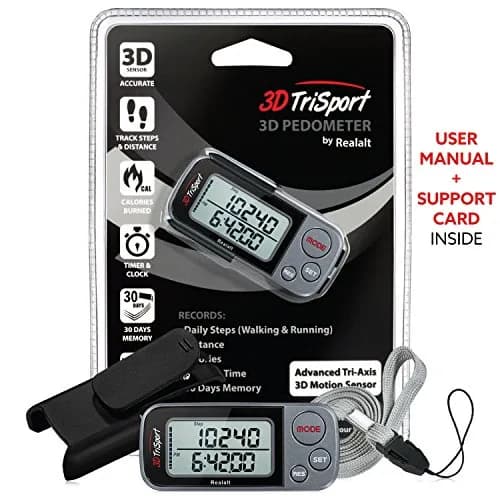Realalt 3DTriSport Pedometer with Clip & Strap, Accurate Step Counter 30-Day Memory 1.7-inch Display | Tracks Steps, Distance, Calories thumbnail 7