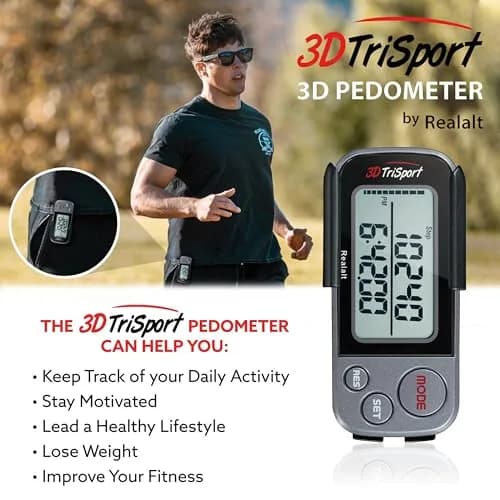 Realalt 3DTriSport Pedometer with Clip & Strap, Accurate Step Counter 30-Day Memory 1.7-inch Display | Tracks Steps, Distance, Calories thumbnail 3