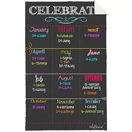 Ala Board Black Birthday Calendar Decal | Perpetual Dry-Erase Planner for Home, School, Office (7.5" x 11.75") thumbnail 1