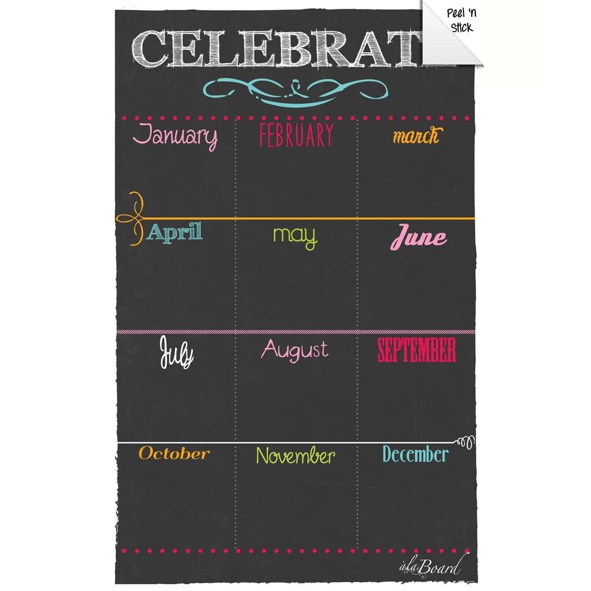 Ala Board Black Birthday Calendar Decal | Perpetual Dry-Erase Planner for Home, School, Office (7.5" x 11.75") - view 2